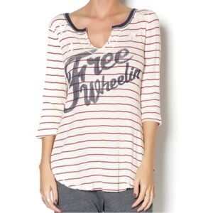 Striped FP White and Red Graphic Top